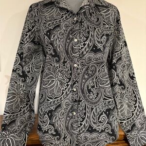 RALPH LAUREN women’s Black and White paisley print Button-Up Shirt size large